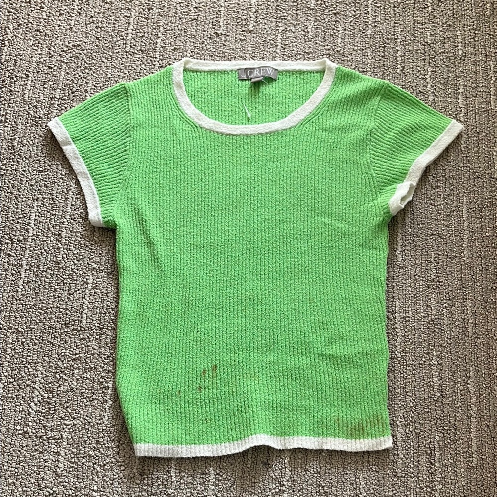 J. Crew Bright Green Short Sleeve Knit Tee with White Trim